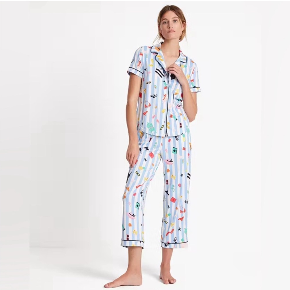 Kate Spade cropped pajama set Cabana Striped NWT